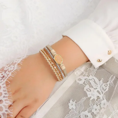 Miniatura 4 de Jewbelet - Pulsera de cuero estilo bohemio con cuentas de cristal con cierre de joyería para mujer