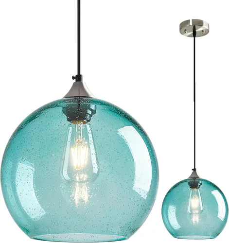 Miniatura 31 de Luces colgantes de cristal verde claro, iluminación de isla de cocina, luminarias de luz colgante de globo, iluminación colgante moderna
