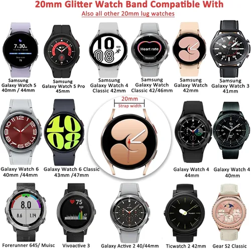 Miniatura 5 de NINKI Correa brillante compatible con Samsung Galaxy Watch 7/6/5/4 FE 1.575 in 1.732 in Classic 1.693 in 1.850 in/Classic 1.654 in 1.811 in/Active 2