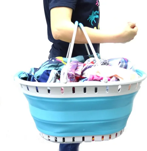 Miniatura 6 de SAMMART Cesta plegable de plástico para la ropa sucia de 25 litros (6.6 galones), contenedor de almacenamiento plegable y organizador, juego