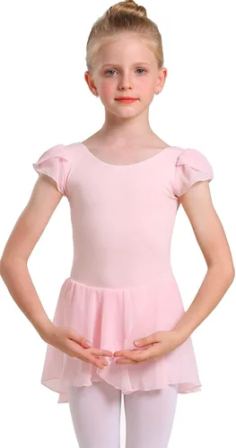 MdnMd Leotardos de ballet para niñas pequeñas con falda, vestido clásico de manga corta para bailarina de gimnasia