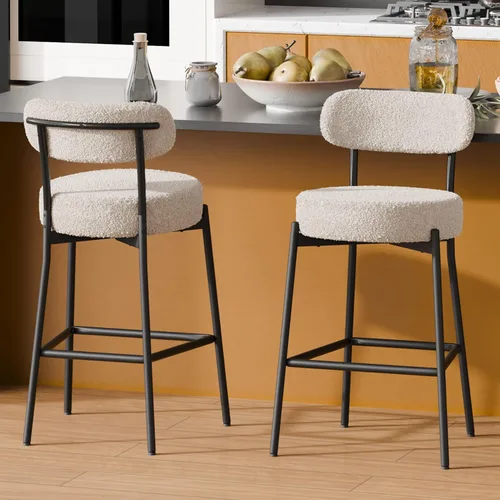 Miniatura 26 de Boucle - Juego de 2 taburetes de bar de altura de mostrador de 28 pulgadas, taburetes de bar modernos con asiento redondo de 4 pulgadas de grosor