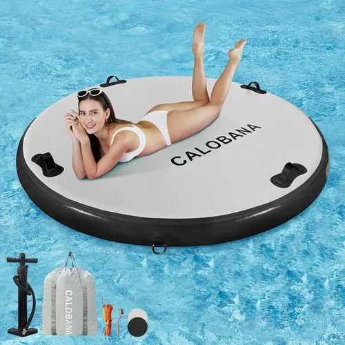 Miniatura 21 de CALOBANA Hamaca de agua inflable redonda flotante, flota lago isla balsa plataforma de muelle inflable para adultos, piscina, río, fiesta