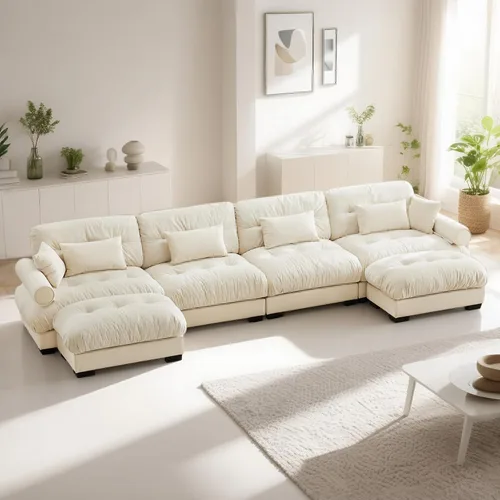 Miniatura 91 de Reposapiés Otomano Tapizado de Terciopelo con Cojín para Sofá Seccional Sofá 300 libras para Sala de Estar (Beige)