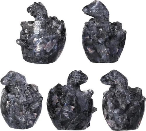 Miniatura 4 de mookaitedecor Figura de huevo de dinosaurio de cristal de labradorita negra, escultura de piedra de huevo de dragón tallada a mano para decoración