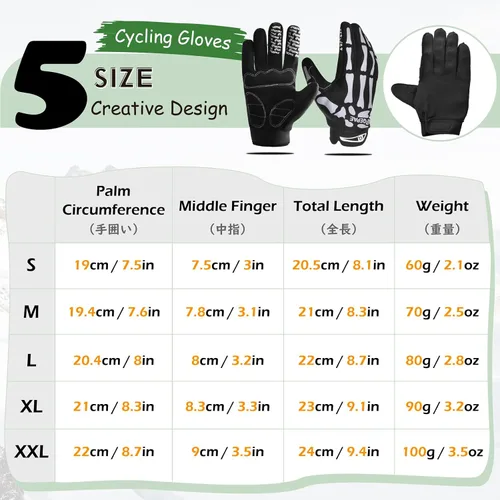 Miniatura 2 de TRIWONDER Guantes de esqueleto, guantes de ciclismo, guantes de calavera para hombres, mujeres, niños, para bicicleta, motocicletas, deportes