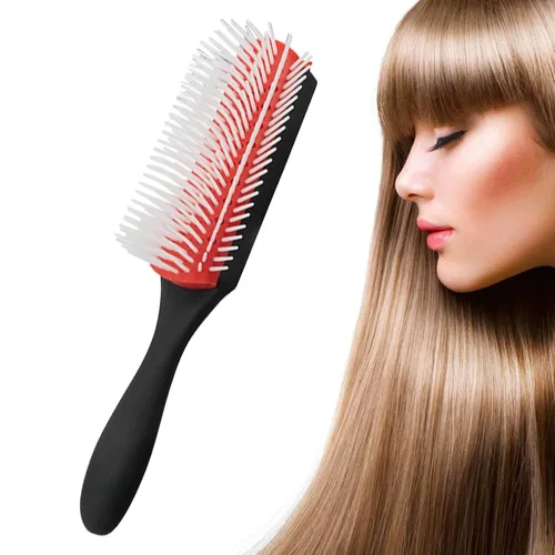 Miniatura 4 de Cepillo de pelo rizado rojo desenredante de 9 filas de ABS, cepillo estático para cabello rizado y ondulado, unisex, blanco
