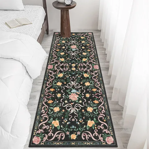 Miniatura 42 de Alfombra de área de 5 x 7 pies para sala de estar, alfombra verde boho antideslizante lavable, alfombra vintage de pelo bajo, alfombra grande