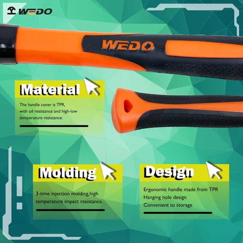 Miniatura 4 de WEDO Martillo de maquinistas sin chispas, martillo de chapa de 1.1 lb/450g, martillo de cruz Peen, longitud 12.205 in, mango de fibra de vidrio