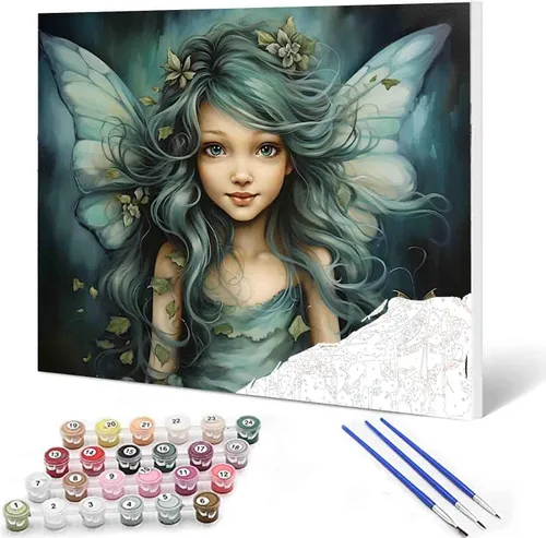 Girl Angel - Pintura por números para adultos, hermosa niña con alas azules, pintura al óleo digital para bricolaje, pintura acrílica, kit de