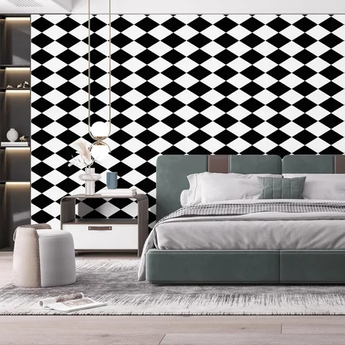 Miniatura 3 de Amiya Papel Pintado Negro y Blanco con Diamantes para Despegar y Pegar Papel de Vinilo Geométrico en Rombo para Cuarto de Lavado Cocina Baño Papel