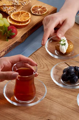 Miniatura 4 de Tazas y platillos turcos, 12 piezas, auténticos vasos de té turco de cintura delgada, juego de té tradicional perfecto para fiesta de té árabe