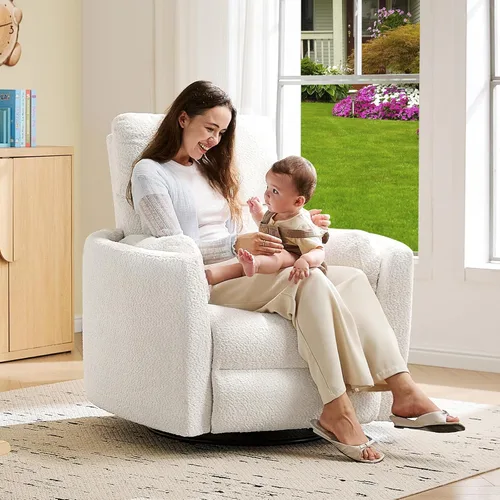 Miniatura 12 de Jocisland Silla Mecedora Eléctrica para Guardería, Sillas Reclinables Giratorias de Gran Tamaño para Adultos con 2 Almohadas, USB y Tipo-C, Cómodo