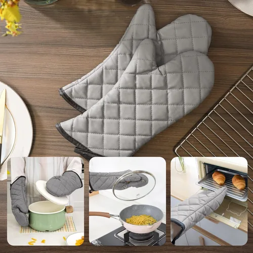 Miniatura 6 de ARCLIBER Guantes para Horno 1 Par con Forro de Algodón de Tela de Rizo Acolchada, Extra Largos Profesionales Clásicos Resistentes al Calor para Gris
