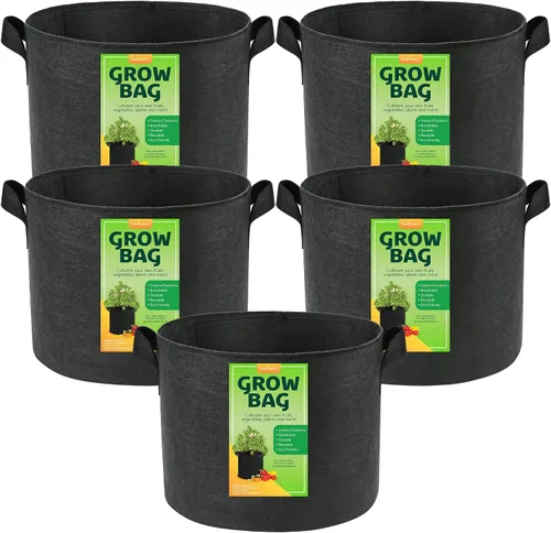 LotFancy Paquete de 5 bolsas de cultivo de 10 galones, macetas de tela de aireación no tejida gruesa de 10.58 oz con asas reforzadas, contenedores
