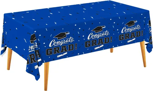 Gatherfun Decoraciones de graduación 2026, mantel de graduación Gongrats para suministros de fiesta de graduación, 3 manteles azules de clase, 54 x