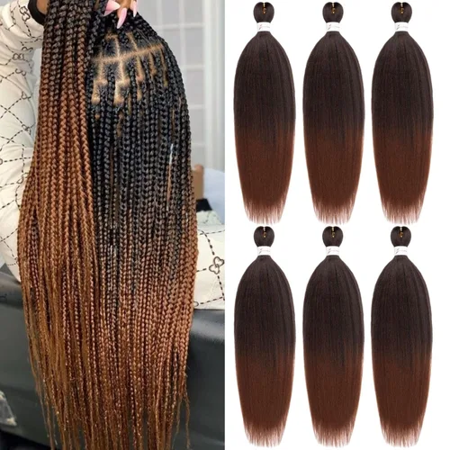Miniatura 28 de Cabello trenzado preestirado, cabello trenzado degradado de 24 pulgadas, 6 paquetes de ajuste de agua caliente, cabello sintético Yaki profesional