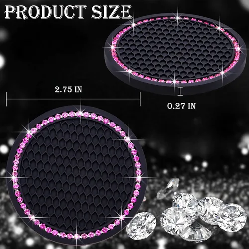 Miniatura 2 de 4 posavasos con brillantes para portavasos, 2.75 pulgadas, insertos para portavasos de auto, silicona suave antideslizante a prueba de golpes, Negro