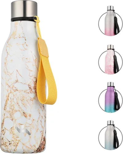 Miniatura 43 de Konokyo Botella de agua aislada con correa, botella de agua de acero inoxidable de 18 onzas de doble pared con aislamiento al vacío, frasco de Verde