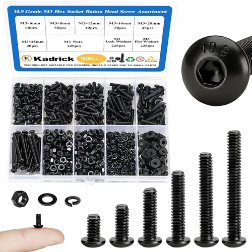 Miniatura 9 de Kadrick Tornillos métricos pequeños adecuados para impresora 3D DIY, surtido de tornillos y tuercas M3 de 400 piezas, cabeza de casquillo hexagonal