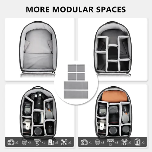 Miniatura 3 de TAAOKA Mochila para cámara DSLR/SLR/SLR/sin espejo para fotógrafo, bolsa impermeable para cámara con soporte para trípode y compartimento