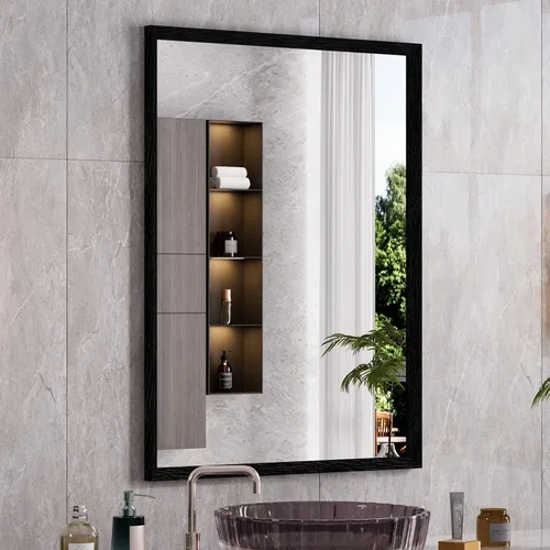 Miniatura 102 de WEER - Espejo de baño dorado, espejo de 40x32 pulgadas con marco de metal dorado cepillado, espejo de tocador de baño de oro para pared