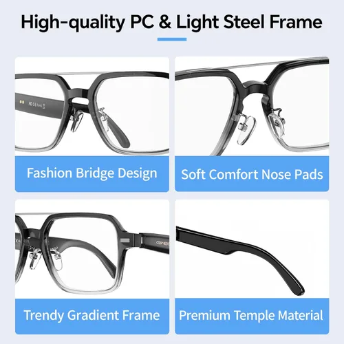 Miniatura 7 de Lentes inteligentes de aviador para hombres y mujeres, gafas Bluetooth de audio, encendido y apagado de inducción, control táctil, lente