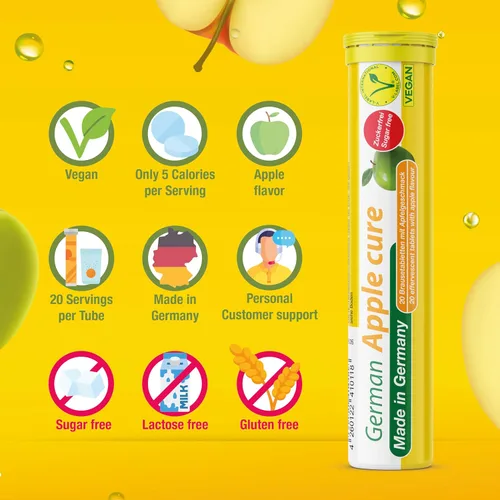 Miniatura 5 de T&D German Apple Cure - 40 tabletas efervescentes veganas - Sabor a manzana - Fabricado en Alemania