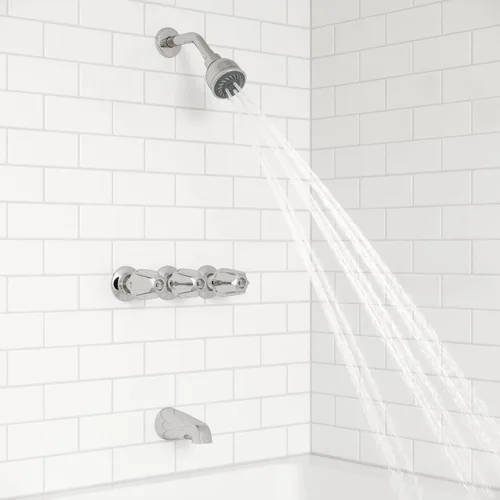 Miniatura 6 de Pfister Grifo de bañera y ducha de 3 manijas con manijas de metal en cromo pulido