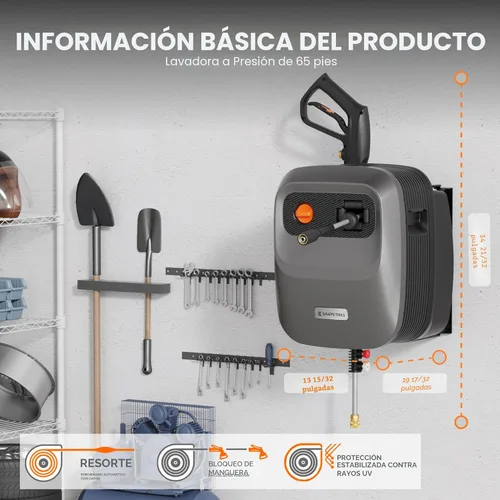Miniatura 2 de Giraffe Tools Grandfalls - Lavadora a presión retráctil G20, 2500 PSI 2.2 GPM, lavadora a presión montada en la pared de 180°, retracción automática