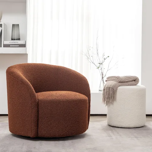 Miniatura 14 de KINWELL Silla giratoria Boucle de 34 pulgadas con juego otomano redondo de 18 pulgadas, juego totalmente ensamblado de silla y reposapiés de sherpa