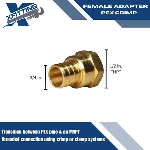 Miniatura 4 de XFITTING Adaptador roscado NPT hembra de 3/4 pulgadas Pex x 1/2 pulgadas, adaptador hembra de crimpado Pex B, latón, puerto completo, 2 piezas