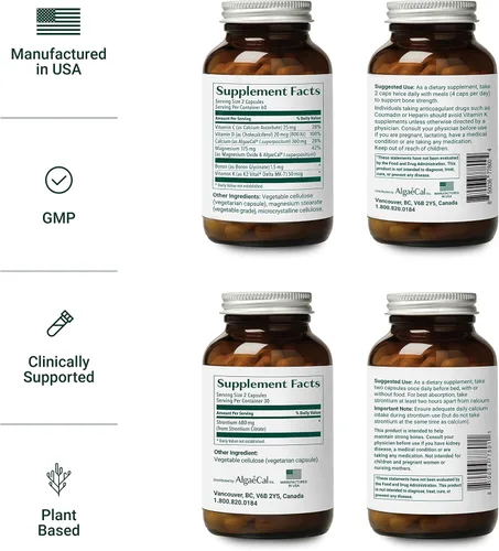 Miniatura 2 de ALGAECAL Kit de bienvenida – Paquete constructor de huesos, suplemento de calcio y estroncio a base de plantas, vitaminas K2, D3, magnesio y 16