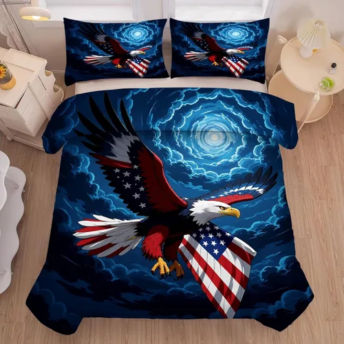 Miniatura 56 de kxry Juego de edredón de 250 años de Estados Unidos, tamaño individual, ropa de cama vintage de estatua de la libertad y bandera estadounidense