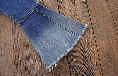 Miniatura 6 de MODNTOGA Pantalones de mezclilla para niñas bebés, pantalones acampanados vintage, pantalones acampanados para niños, ropa occidental para niñas