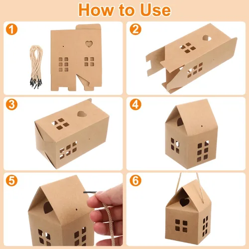Miniatura 8 de Cajas de regalo en forma de casa, 10 bolsas de mano para dulces y galletas, papel kraft ecológico, perfecto para fiestas de vacaciones, bodas