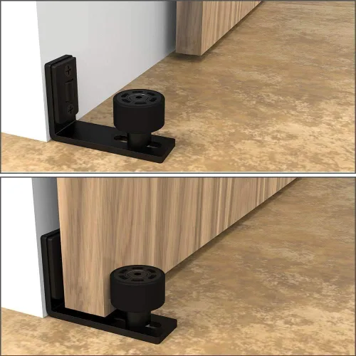 Miniatura 2 de CCJH Guía de piso de puerta corredera de granero ajustable montado en la pared inferior doble rodillos guía negro 1pcs