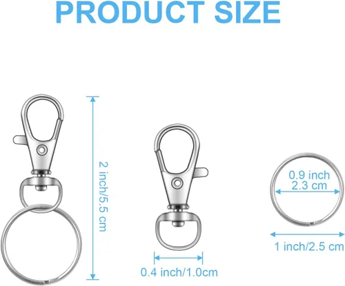 Miniatura 2 de 70 piezas de ganchos giratorios con llaveros, cierre de pinza de langosta de metal, llaveros para manualidades 3,17 cm / 1,25 pulgadas Plata