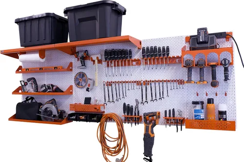 Miniatura 11 de OmniWall Weekend Warrior Ultimate Tool Kit - Sistema de Almacenamiento de Pared de Tablero de Clavos de Metal de 96" x 32" Negro/Naranja