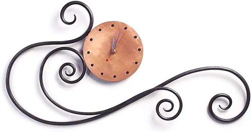 Reloj de pared contemporáneo de hierro con esfera de cobre, forjado a mano en los Estados Unidos, 24 pulgadas