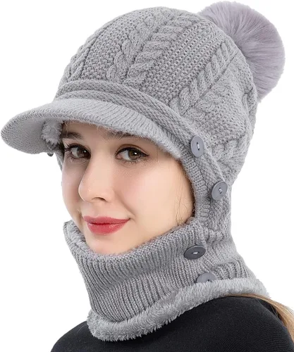 Miniatura 2 de Gorro de forro polar holgado de una pieza para mujer, bufanda cálida de invierno, gorro de punto grueso, gorro de esquí