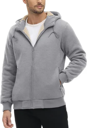Miniatura 2 de CRYSULLY Chaqueta con forro de sherpa para hombre, con cremallera completa, sudadera con capucha para invierno