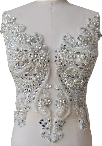Miniatura 9 de Apliques de encaje hechos a mano con diamantes de imitación para coser en cuentas y lentejuelas para accesorios de ropa de vestido, (verde)