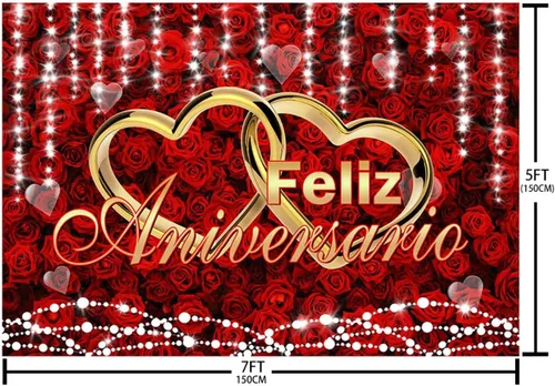 Miniatura 5 de AIBIIN Fondo de feliz aniversario de 7 x 5 pies, decoración de fiesta de feliz aniversario mexicano, flores rojas burdeos, fondo de fotografía