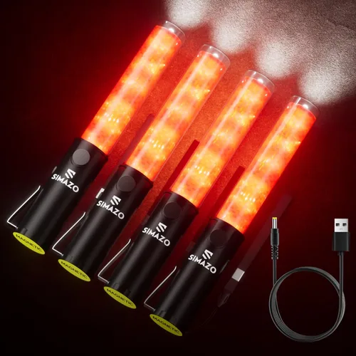 Miniatura 11 de Paquete de 2 varitas recargables de señal de tráfico de 10 pulgadas, bastón de control de tráfico con LED blanco en la parte superior, varita de Rojo