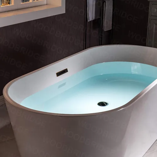 Miniatura 6 de WOODBRIDGE Bañera de acrílico independiente de 59", bañera de remojo contemporánea, acrílico blanco