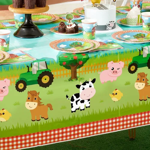 Miniatura 2 de WERNNSAI 2 manteles de granja – Decoración de cumpleaños de animales de granja, mantel de fiesta de animales, decoración de cumpleaños para niños