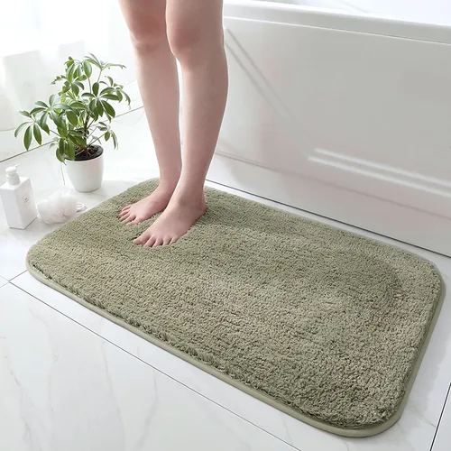 Miniatura 7 de Alfombra de baño de microfibra de 24 x 47 pulgadas, extra suave, peluda, antideslizante, absorbente de agua, lavable, color verde claro