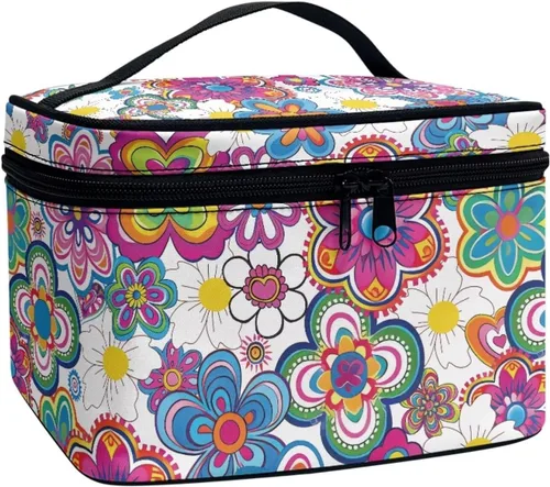 Miniatura 40 de JoyLamoria Bolsa de Maquillaje Portátil Bolsa de Cosméticos de Viaje Bolsa de Maquillaje con Gran Capacidad Bolsa con Cremallera, Aztec Southwestern