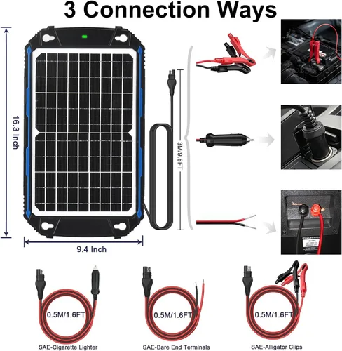 Miniatura 5 de SUNER POWER Cargador de batería solar impermeable de 12 W 12 V y mantenedor Pro, controlador de carga MPPT UltraSmart integrado, kit de carga